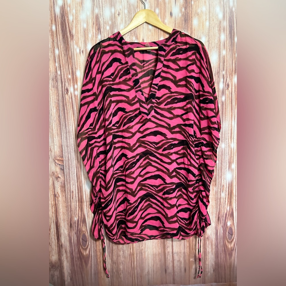 VS Victorias Secret Zebra Print Swim Cover Up Hot Pink Black Size Large